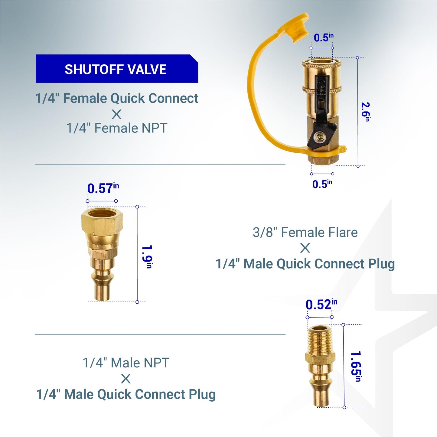 [100% Solid Brass] BlueStars 1/4" RV Propane Quick Connect Fittings Kit - Natural Gas Quick Connect Disconnect Kit, 1/4" Male NPT & 3/8" Male Flare - for Gas Heater Grill Fire Pit, RV Quick Connect