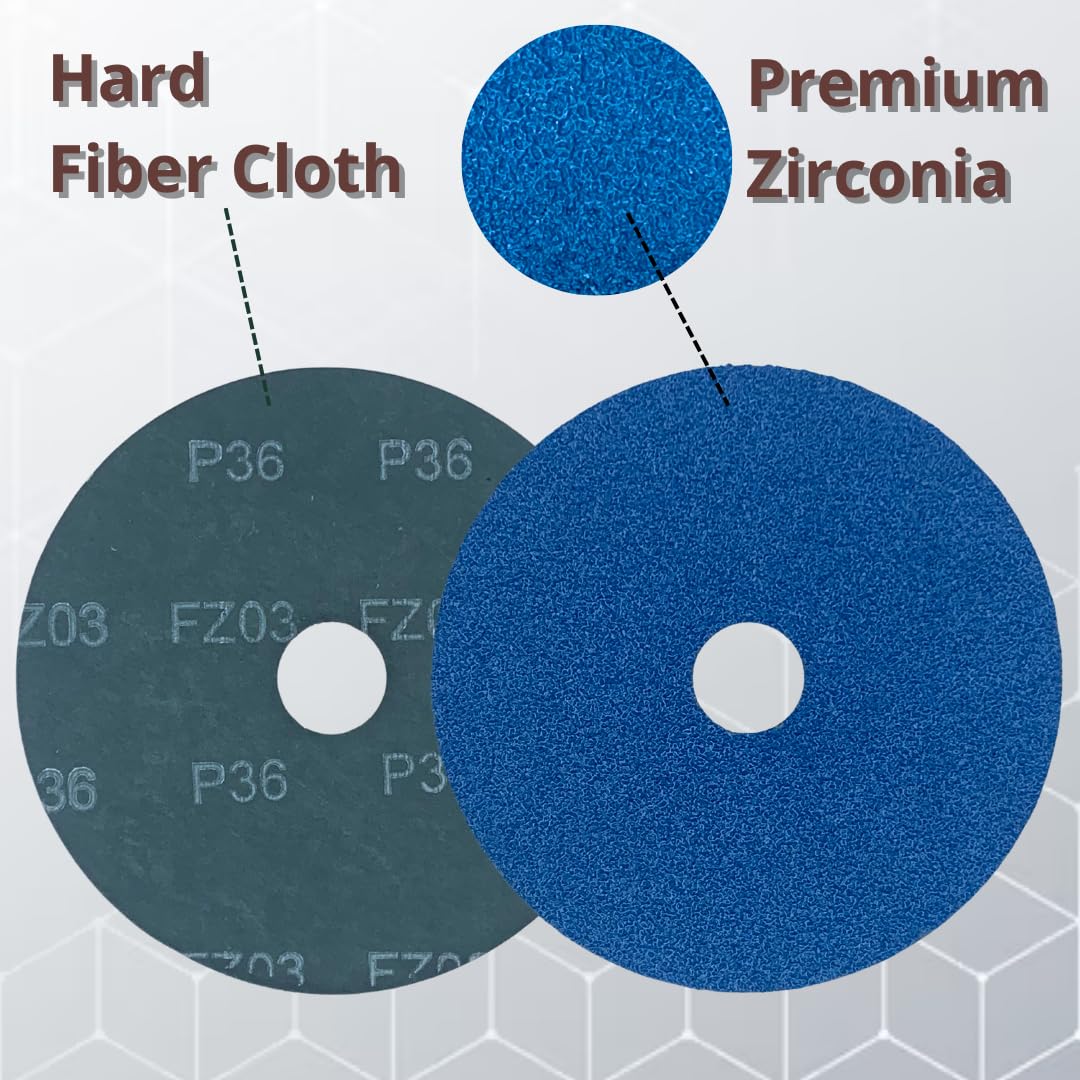 WA GRINDER 25PACK - 5'' Premium Zirconia Resin 24# Fiber Sanding Discs, 7/8'' inch Arbor, for Wood, Metal, Aluminum, Stainless Steel, Fiberglass, on Angle Grinder (Grit 24)