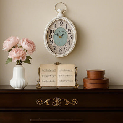 ZENFUN Oval Retro Wall Clock, Rustic Silent Clocks, Elegant Vintage Style, White Antique Design, Battery Operated Non Ticking Wall Clock for Kitchen,Farmhouse, Office(12" H x 6.7" W)