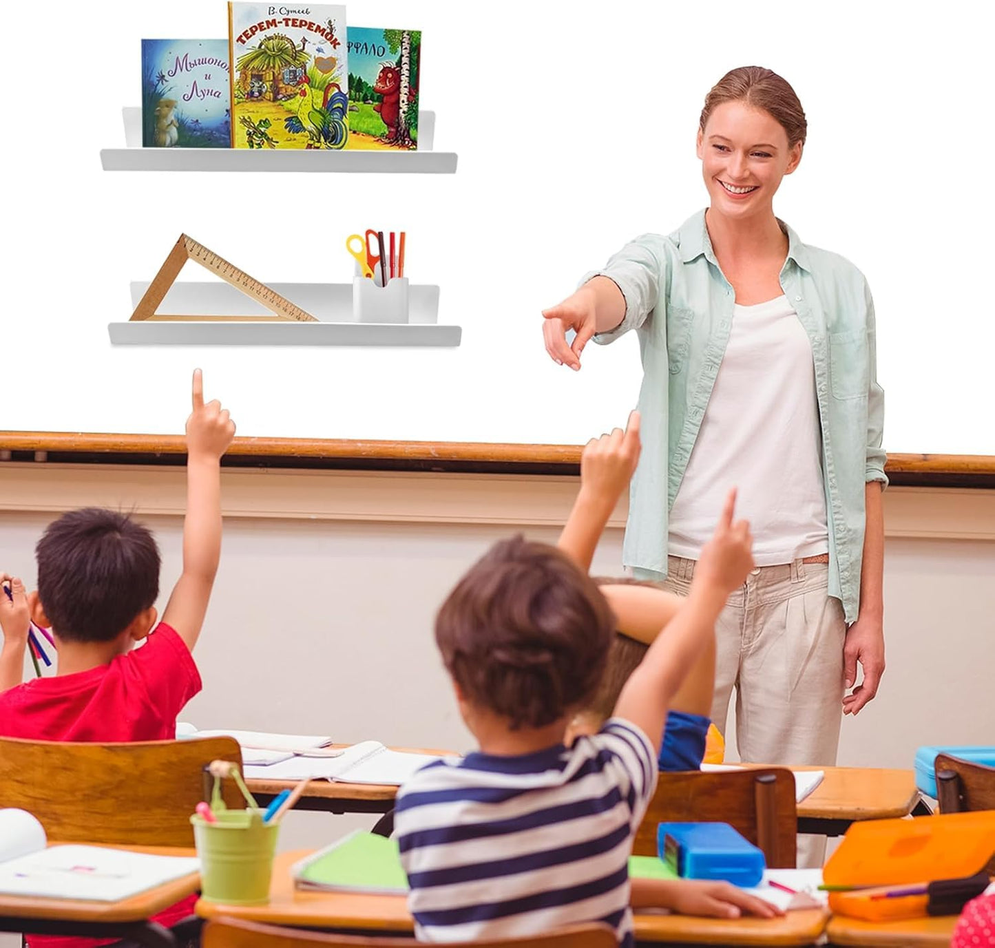 Walquicks Magnetic Book Shelf, 2 Pcs Acrylic Magnetic Book Shelves for Whiteboard Classroom with Pen Organizer, Display Shelf File Rack for Classroom Refrigerator Office Black/White