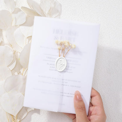 UNIQOOO 3D Floral Wax Seal Stickers - 50Pcs Elegant Oval Self-Adhesive Seals in Snow White, for Wedding Invitations, Christmas, Envelopes & Party Decor