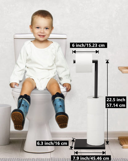 DECLUTTR Black Toilet Paper Holder, Bathroom Toilet Paper Roll Holder Stand with Reserve, Toilet Paper Holder Free Standing with Storage