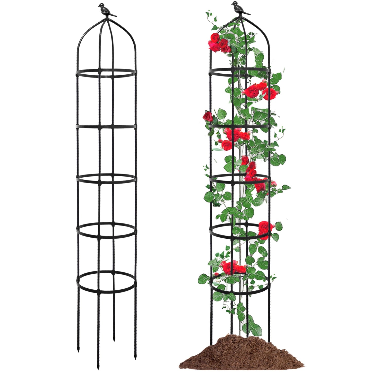 6.7FT Garden Obelisk Trellis for Climbing Plants,81”Metal Plant Support Tower,Heavy Duty Thickened Tube,Rustproof Black Vine & Flower Stand for Outdoor Indoor Use