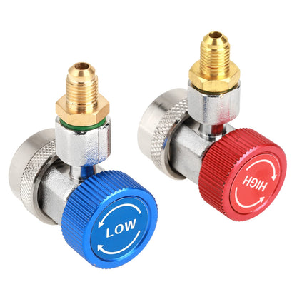 R134a Quick Coupler Adapter Set, Low and High Side AC Coupler Connector with 1/4" Flare Male Thread, Heavy Duty Brass Air Conditioning Charging Hose Fitting for Car AC System Evacuation