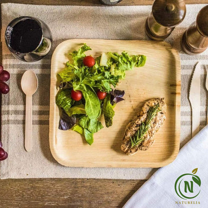 Naturelia 100% Compostable 8-Inch Palm Leaf Disposable Plates Square- Faux Wood Style Dinnerware Set, Reliable Kitchen Accessories Safe for Microwaves, Ovens and Freezers, Square Plates