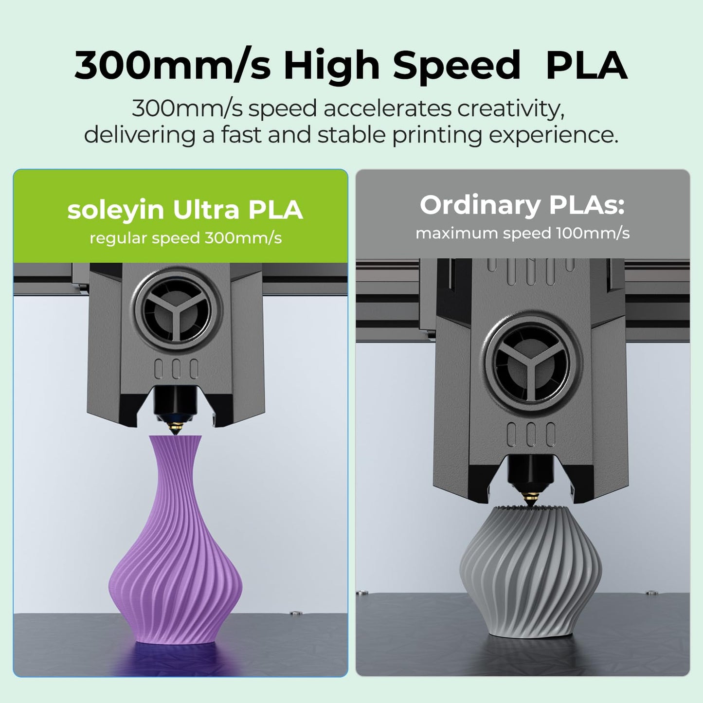 Ultra PLA Filament 1.75mm PLA 3D Printer Filament High Speed 30-600mm/s Dimensional Accuracy +/- 0.02mm, 2kg Spool (4.4lbs)-2 Pack Black