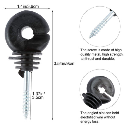 Yaegoo 100Pcs Electric Fence Ring Insulators, Screw-in Insulator Fence Ring Post Wood Post Insulator, Black