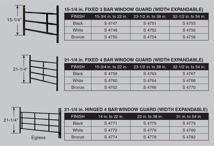 Prime-Line Products S 4752 Fixed Window Guard, 22-Inch - 38-Inch Wide by 15-Inch High, 3 Bar, White