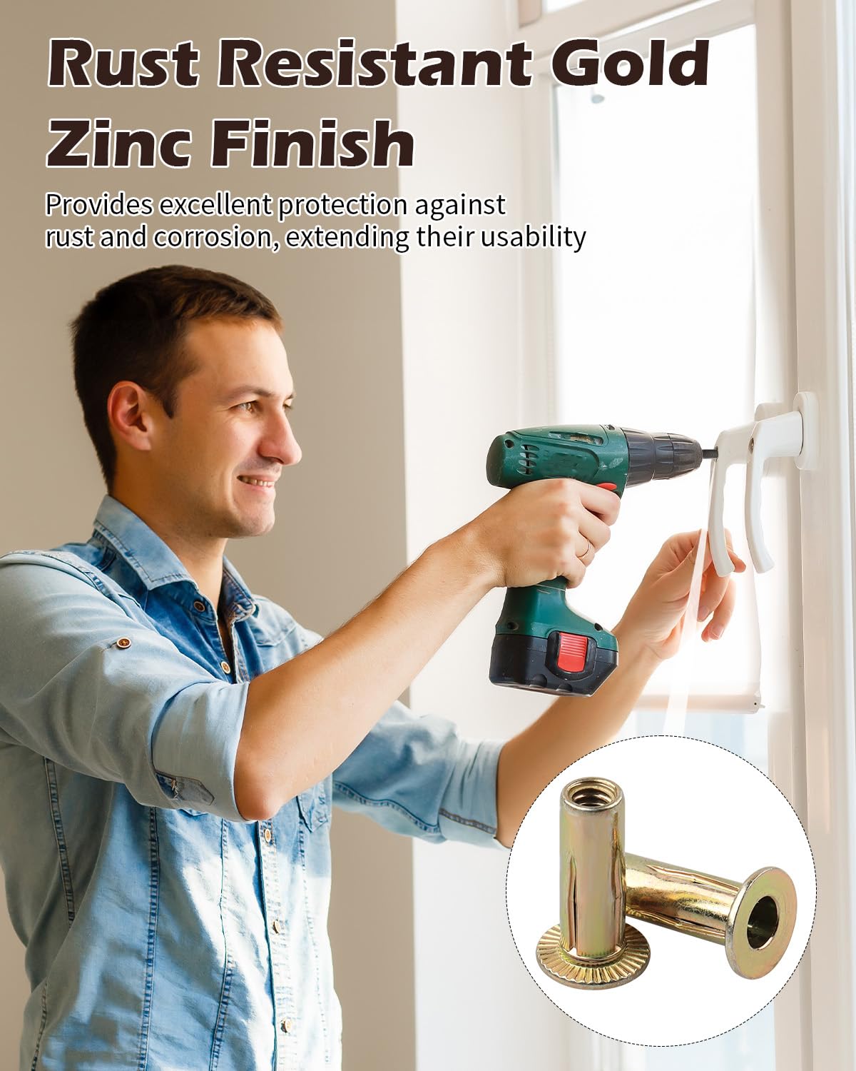 AOKLIT 50 Pcs Multi-Grip Rivet-Nuts, 1/4-20 Rivet Nut Steel Pre-Bulbed Shank, Plus Nut Color Zinc Plated Flat Head Threaded Insert Nut