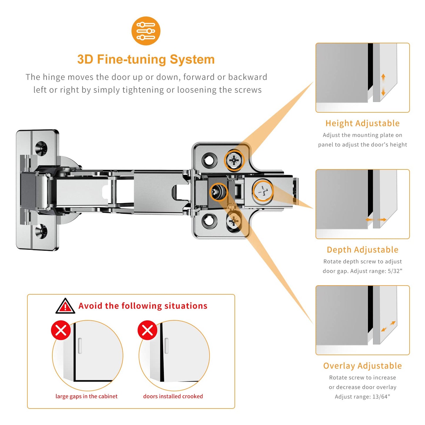 2 Pack Full Overlay 165 Degree Soft Close Cabinet Hinges, Lazy Susan, Heavy duty, Clip-on Plate, Chibery Multi Pivot Concealed Hardware for Corner Kitchen Frameless Cabinet, Cupboard Folded, Closets