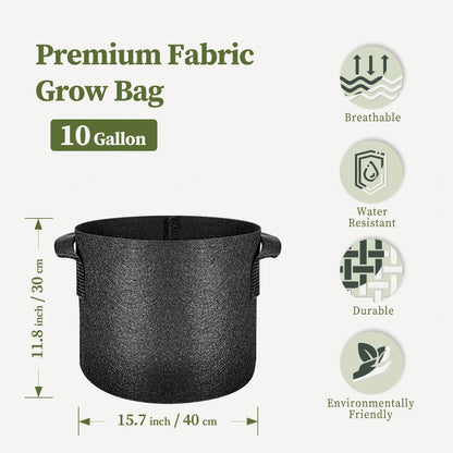 RONTEDA 5-Pack 10 Gallon Grow Bags - 10 Gal Fabric Pots Cloth Pots Heavy Duty Nonwoven Plant Bag with Handles for Vegetable Tomato Potato Fruit Flower Garden Planting (Black)