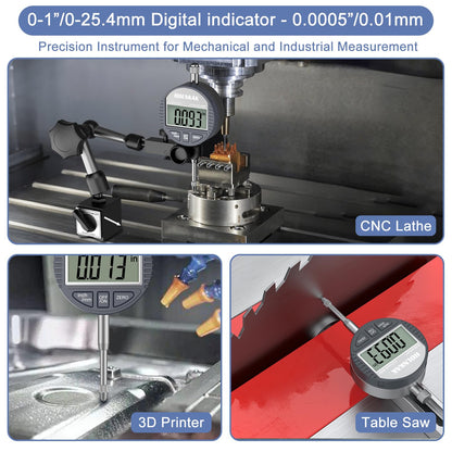 HDLNKAK Electronic Digital Dial Indicator Gauge Inch/Metric Conversion 0-1 Inch/25.4 mm Digital Probe Indicator Dial Test Gauge High Resolution: 0.0005''/0.01mm
