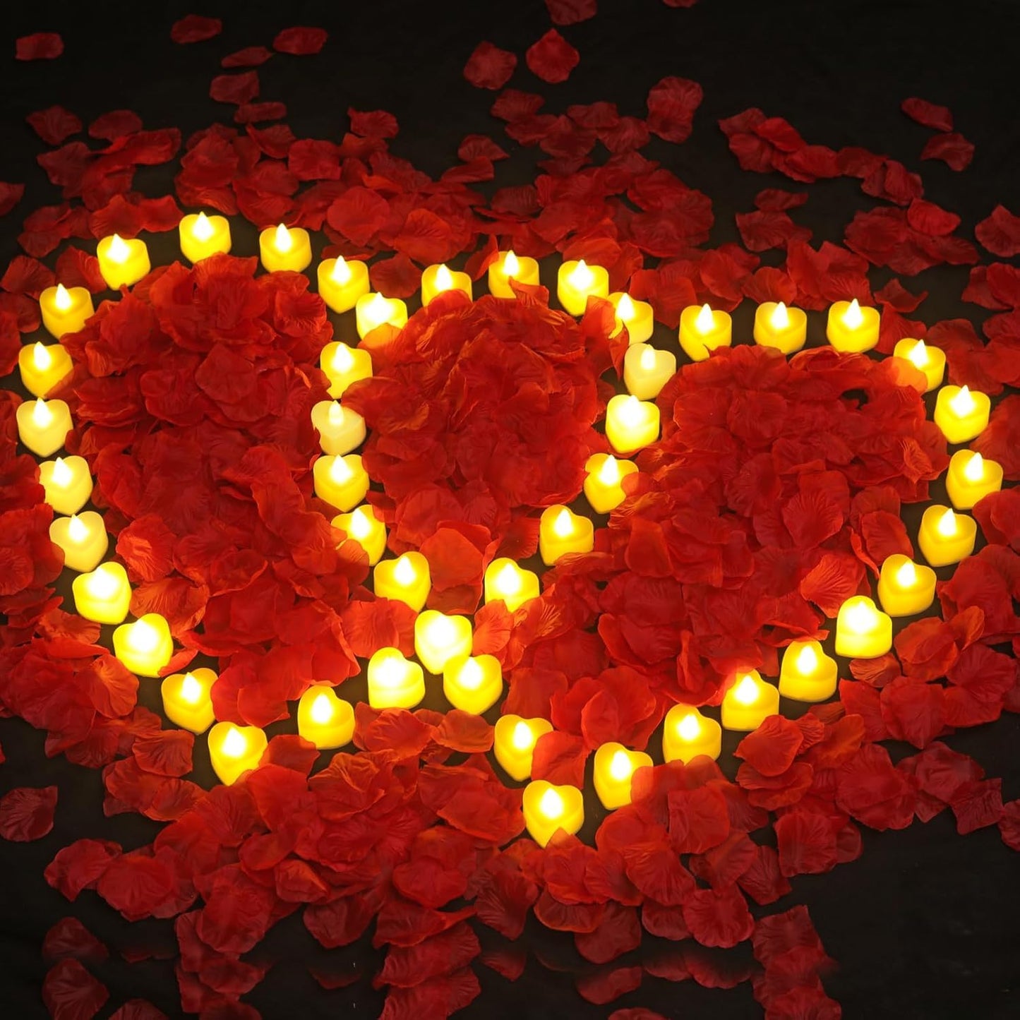 2000 Pcs Artificial Rose Petals with 24 Pcs Romantic Flameless Candles, LED Heart Tea Lights Battery Operated for Romantic Night Wedding Anniversary Table Party Decoration