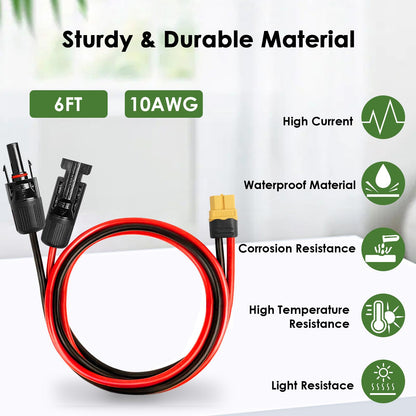 MOOKEERF Solar to XT60 Extension Cable 10AWG 6FT Solar Connector to XT60 Adapter Cable for Portable Power Station Battery Pack