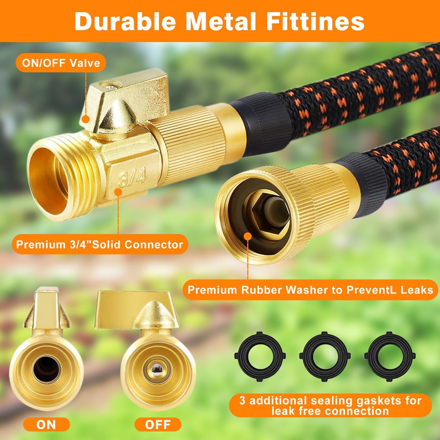 50FT Expandable Garden Hose with 10 Function Spray Nozzle,Flexible Lightweight Water Hose with 3/4”Solid Brass Fittings, Durable 4-Layers Latex,Expanding Retractable Gardening Pipe for Outdoor