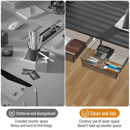 Under Desk Drawer Organizer No Drilling 2 Pack Under Table Storage Drawers Slide Out Mesh Metal Under Desk Hidden Adhesive Drawer for Office Kitchen