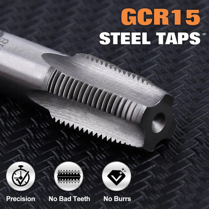 LEONTOOL 5-Piece NPT Pipe Tap Set 1/8", 1/4", 3/8", 1/2", 3/4" Thread Forming Tap, Gcr15 Steel NPT Tap Set for Accurate Threads, Assorted Plumbers Mechanics DIY Thread Cutting Tools with Storage Case