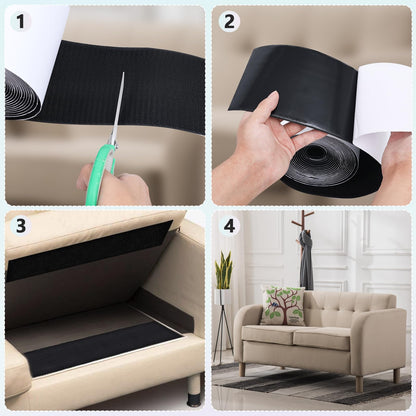 4 In x 18 Ft Hook and Loop Tape Strips with Adhesive Heavy Duty Keep Couch Cushions from Sliding, Outdoor Double Sided Hook Loop Rolls Rug, Mattresses Non Slip Grip, Sticky Straps Wall Hanging Strips