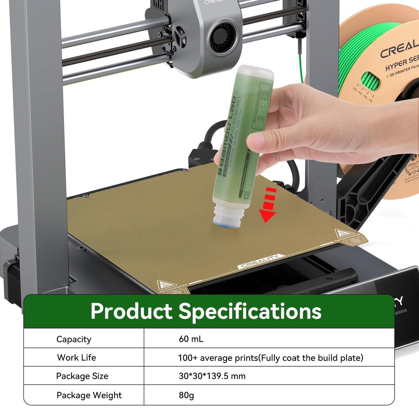 Bamboo Lab Original 3D Printer Adhesive Glue for Hot Bed,Reduces Warping for ABS, PLA, PETG, HIPS and TPU Filament,Compatible with Bambu Lab P1,X1,A1,A1MIMI 3D Printer,60ML