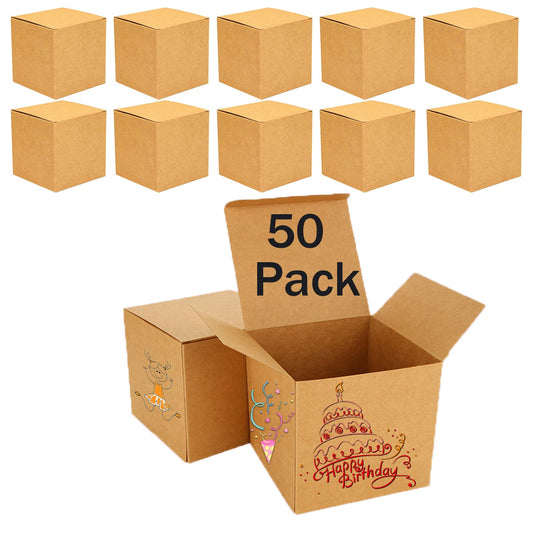 50PCS Brown Gift Boxes 4x4x4 Boxes Small Kraft Paper Box with Lids, Small Gift Boxes for Party Favor Gifts Boxes, DIY Crafting, Wedding, Bridesmaids, Birthday, Christmas