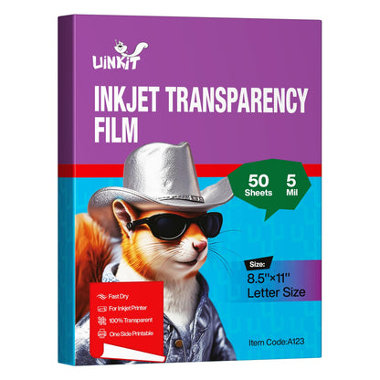 Inkjet Transparency Film OHP 50 Sheets 8.5x11 Arts Crafting Film Clear Overhead Projector Film 50 Pack for Inkjet Printer Uinkit A123