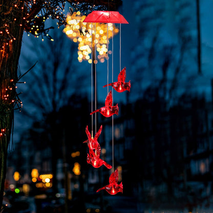 Wind Chime Solar Chimes Warm Light Solar Waterproof Wind Bell Light for Home Party Night Garden Patio Decoration,Red Bird