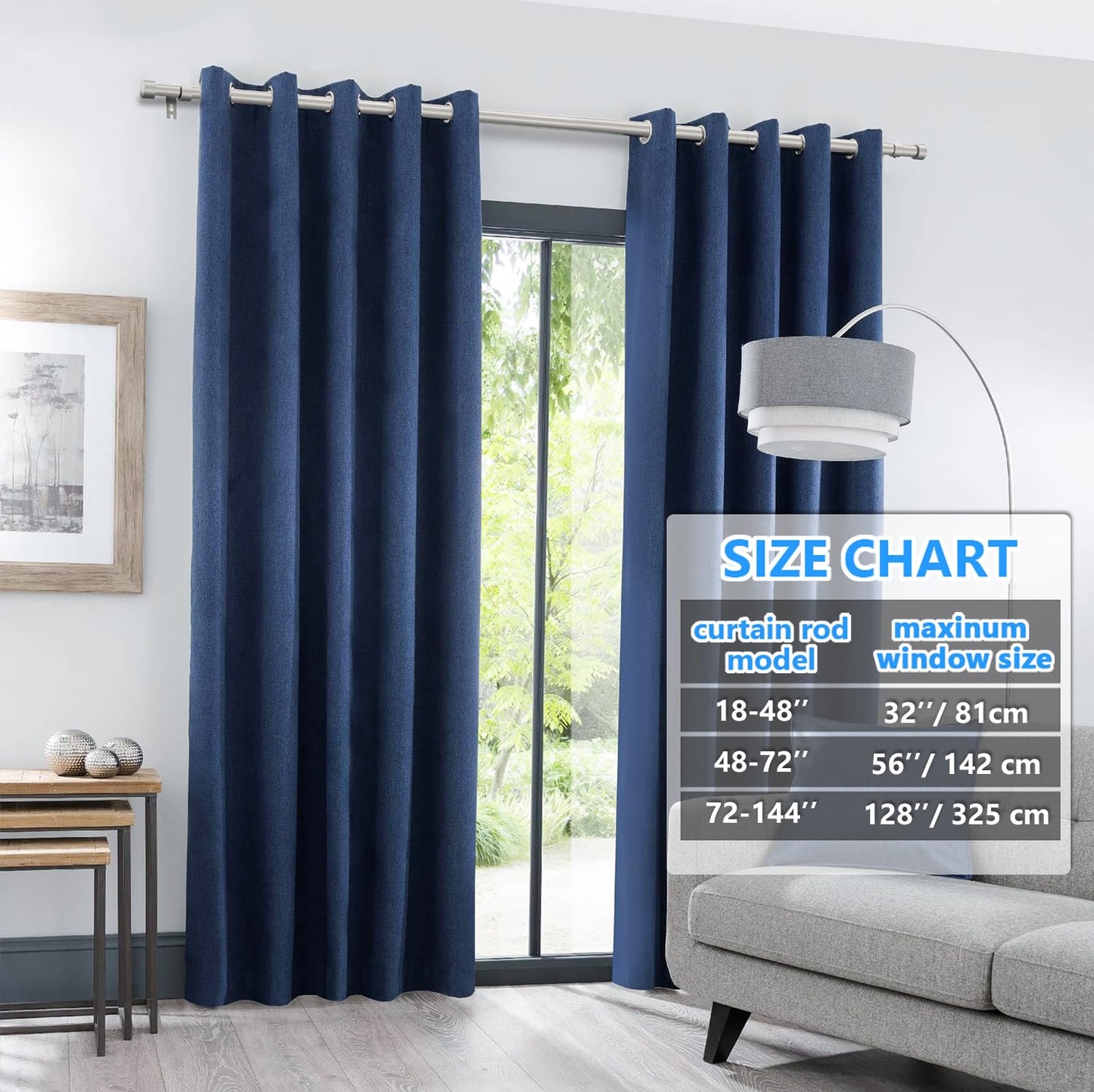 Curtain Rods for Windows 16 to 75 Inch, 1'' Diameter Adjustable Curtain Rod With Cylindrical End Cap (Silver, 40-190cm)