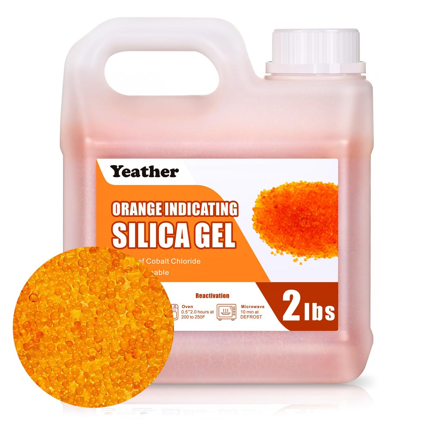 Yeather 2LBS Silica Gel Beads Easy to Reactivate, Large Capacity (Industry Standard 2-4 mm) - Moisture Indicating Desiccant Packs Ideal for 3D Printer, air Compressor, Filament Storage