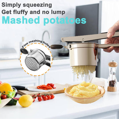 Potato Ricer Stainless Steel Masher, Upgraded Sturdy Durable Potato Masher with 3 Interchangeable Ricing Discs Premium Grade Kitchen Tool for Smooth Mashed Potatoes, Fruits, Vegetables and Baby Food