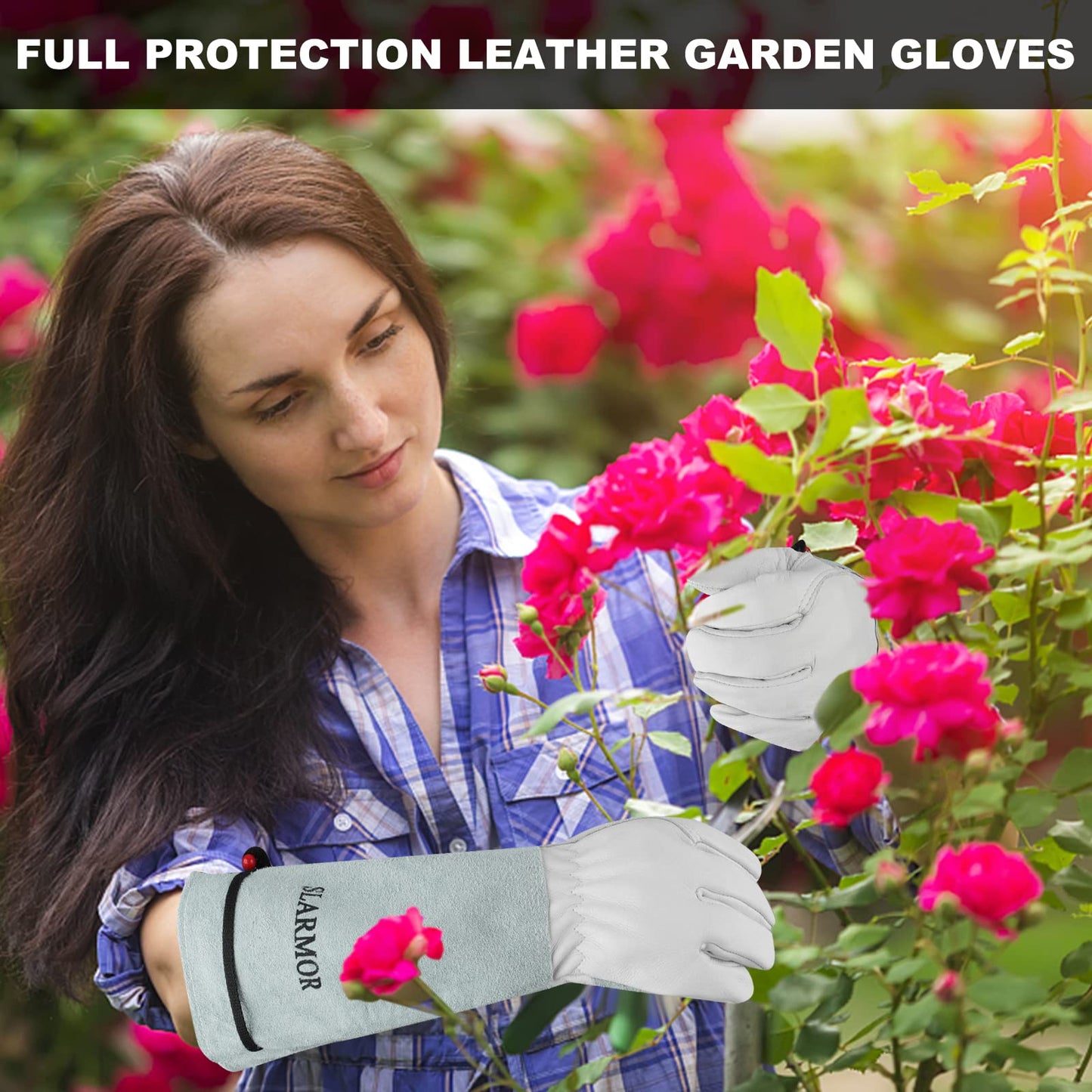 1 Pair Long Gardening-Gloves Women/Men-Thorn proof Rose Pruning Heavy Duty Gauntlet