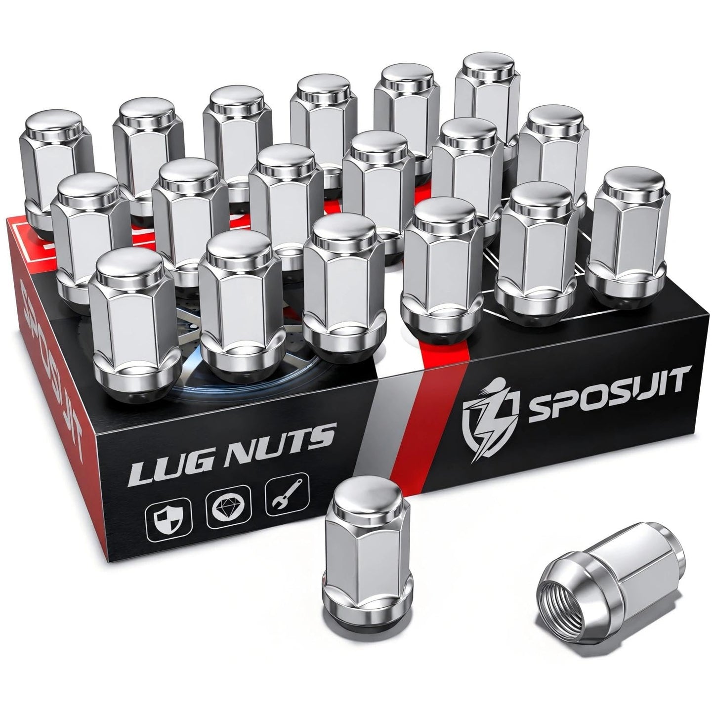 Sposuit M12x1.5 Lug Nuts - Replacement for 2006-2024 Honda Civic, 2003-2024 Accord, 1997-2024 CR-V, 2016-2024 HR-V - Closed End Chrome Lug Nut(20 Pcs)