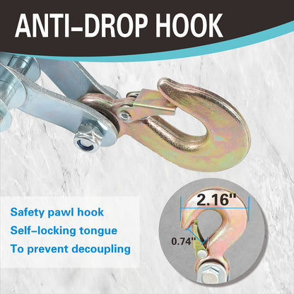 4000LB 65 Feet Rope Hoist Pulley Heavy Duty 2 Ton Wheel Block and Tackle System 7:1 Ratio Lifting Power