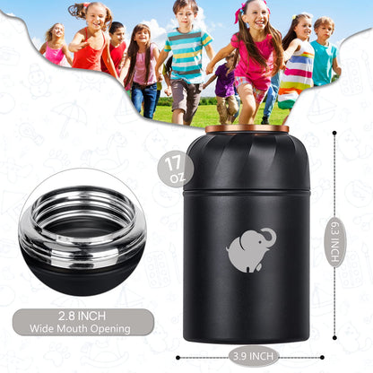 Thermo Food Container - Insulated Food Container With Foldable Fork& Spoon, Leak Proof Food Thermo, Portable Wide Mouth Soup Container With Handle For Outdoors Indoors Office Picnic (Black, 17OZ)