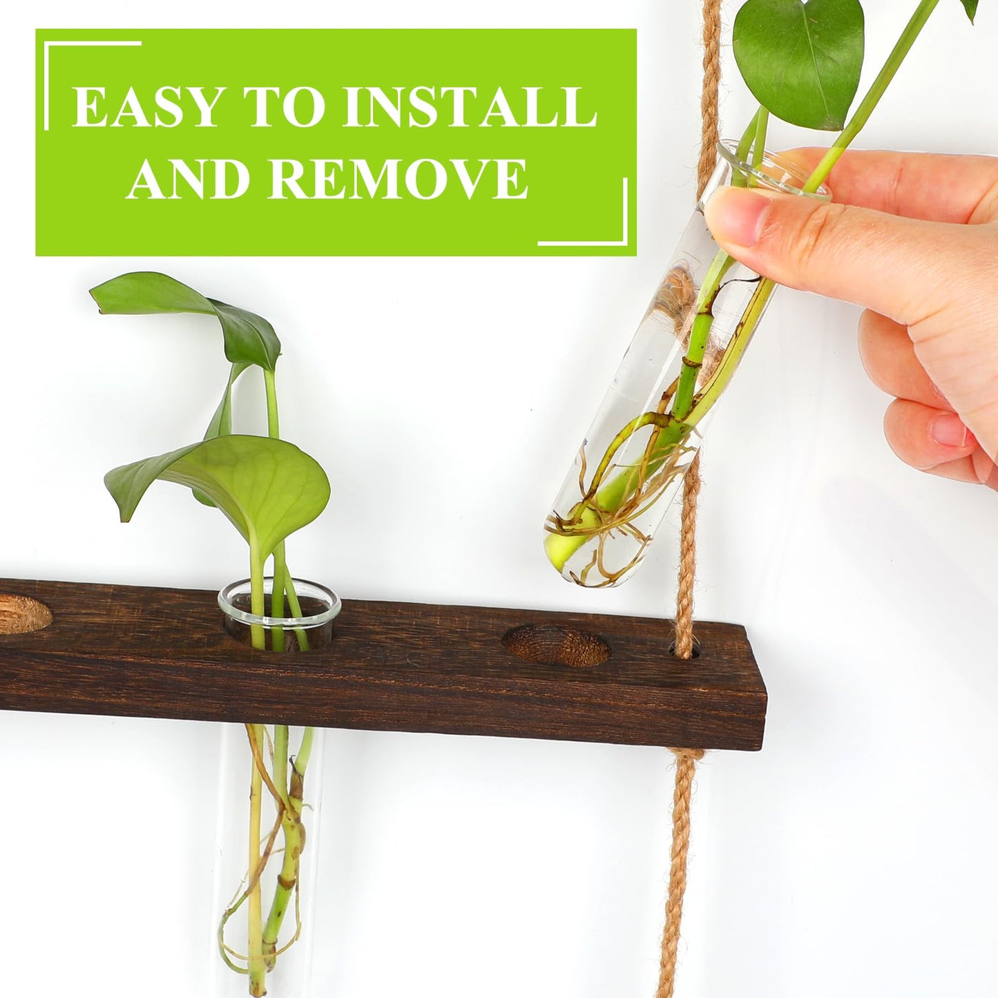 3 Tier Hanging Propagation Station, Wall Hanging Planter Terrarium with Wooden Stand&16 Glass Test Tubes, for Hydroponic Cuttings, Home Office Decor (3Tier&16Tubes)