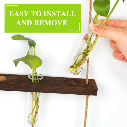 3 Tier Hanging Propagation Station, Wall Hanging Planter Terrarium with Wooden Stand&16 Glass Test Tubes, for Hydroponic Cuttings, Home Office Decor (3Tier&16Tubes)