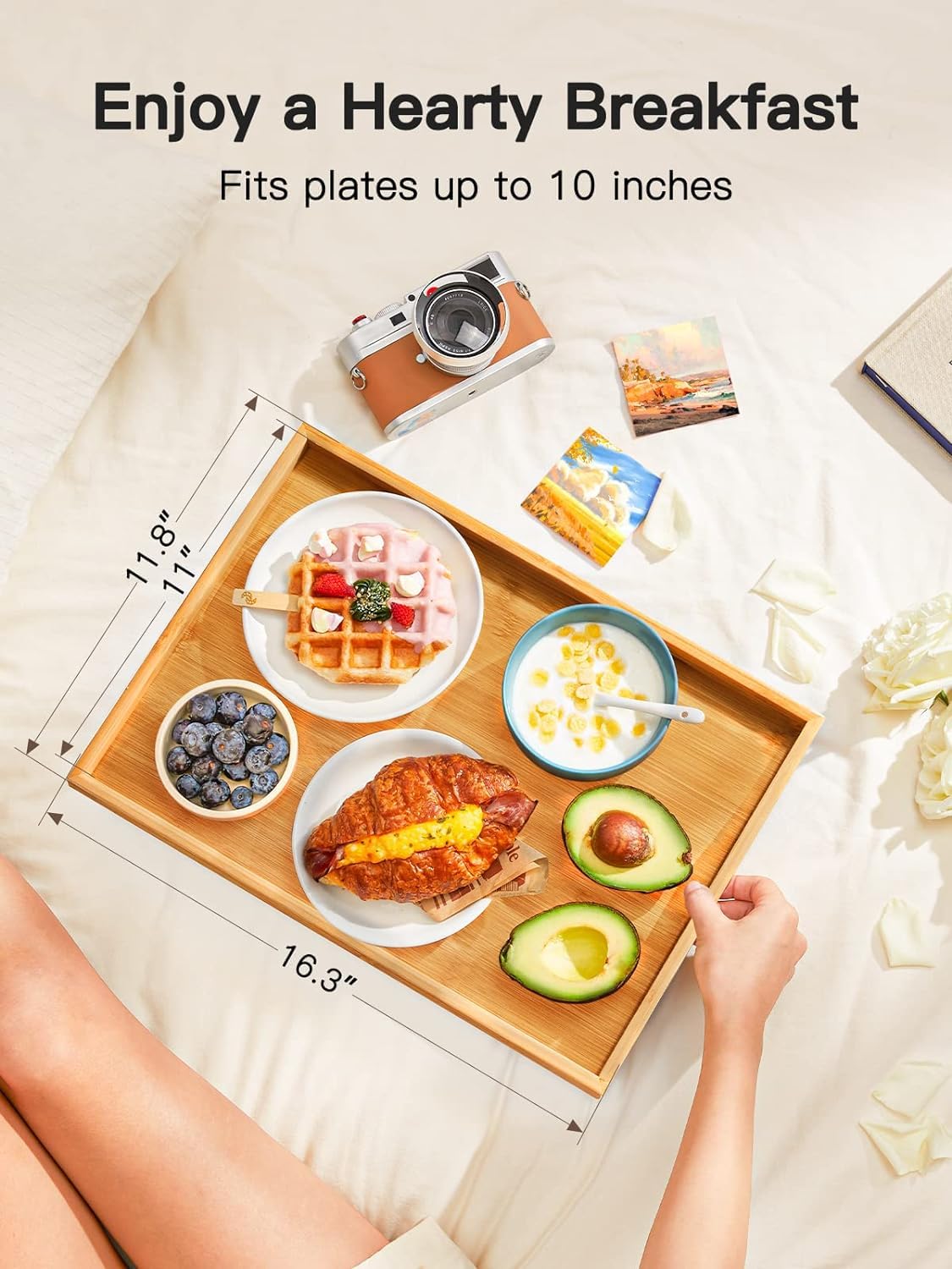 Pipishell Bamboo Bed Tray Table with Foldable Legs, Breakfast Tray for Sofa, Bed, Eating, Working, Used As Laptop Desk Snack Tray