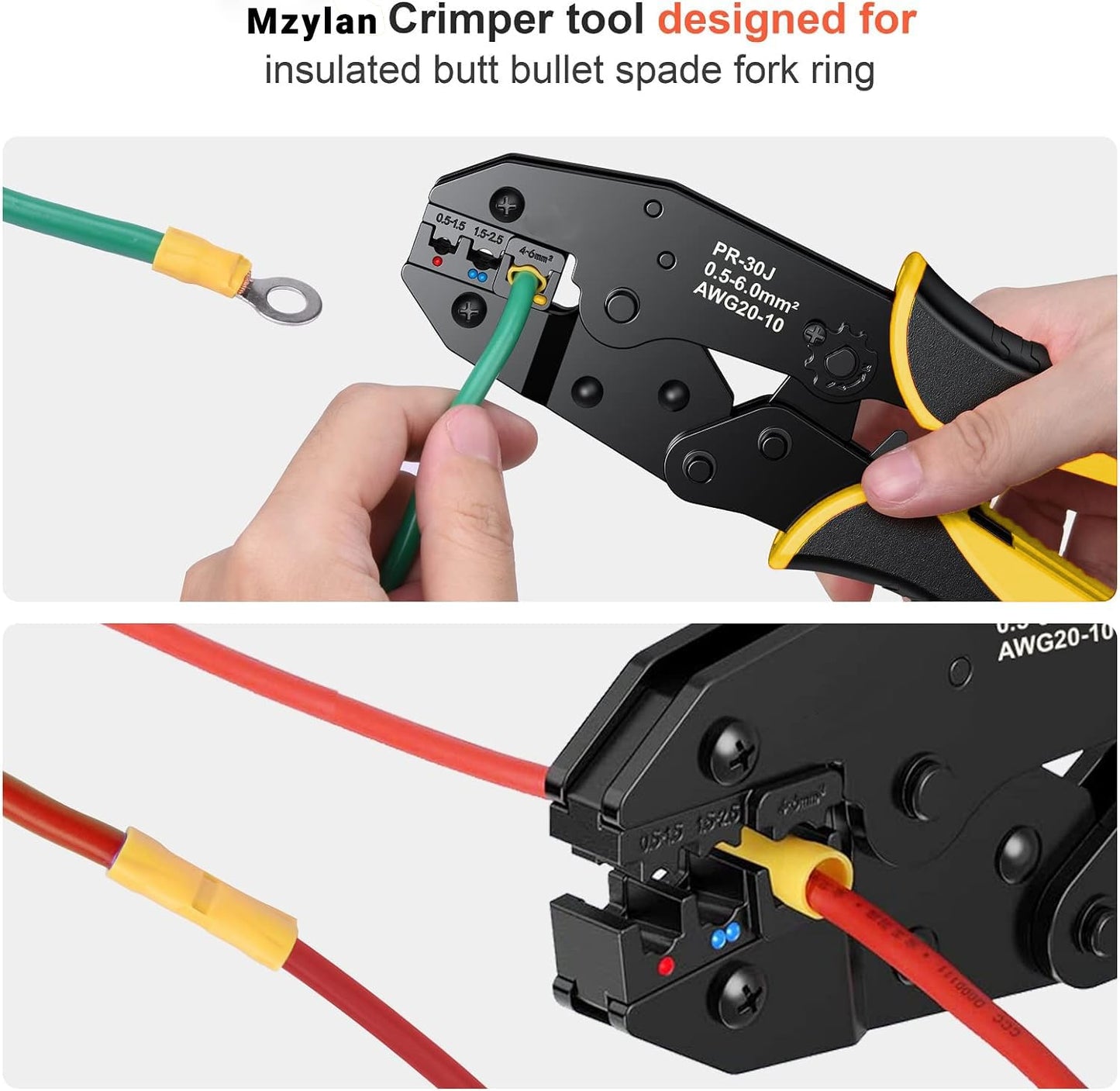Crimping Tool for Insulated Electrical Connectors -New Version Mzylan Ratcheting Wire Crimper - Crimping Pliers - Ratchet Terminal Crimper - Wire Crimp Tool 22-10 AWG