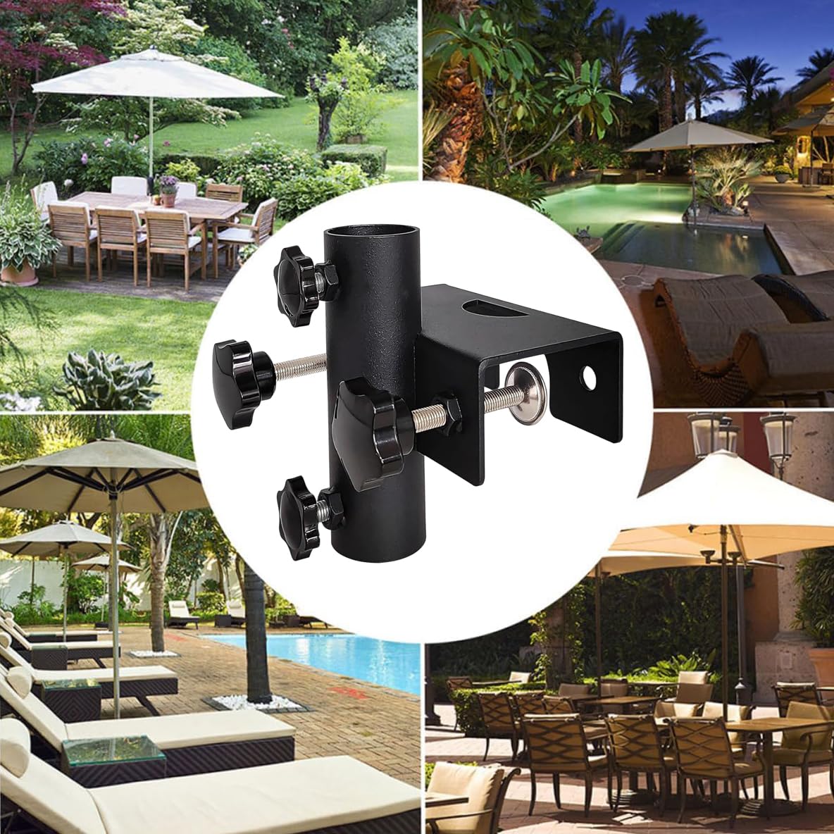 Shoyisenka Patio Umbrella Holder, Heavy Duty Parasol Holder, Square Clampable Adjustable Patio Umbrella Base Mount Fixed Clip for Beach, Courtyard Balcony, Deck Bleachers, Boats