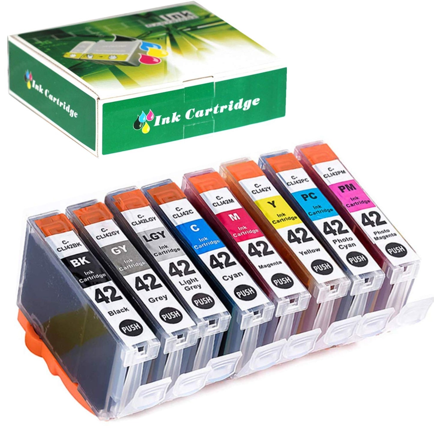 8 Pack CLI-42 CLI42 Compatible Ink Cartridges Use for Canon Pixma Pro-100 Pro 100 Pro-100S (1BK, 1C, 1GY, 1LGY, 1M, 1Y, 1PC, 1PM)