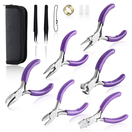SPEEDWOX 6PCS Mini Jewelry Pliers Set 3-Inch Pliers Set Double Nylon Flat Jaw Pliers Round Nose Pliers End Cutting Pliers Long Nose Pliers With Cutter Diagonal Pliers Bent Nose Pliers Jump Ring Opener