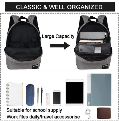 SUPACOOL Casual Laptop Backpack for Men and Women, Backpack for College, USB Charging Port, Lightweight Pack Back(Light grey)