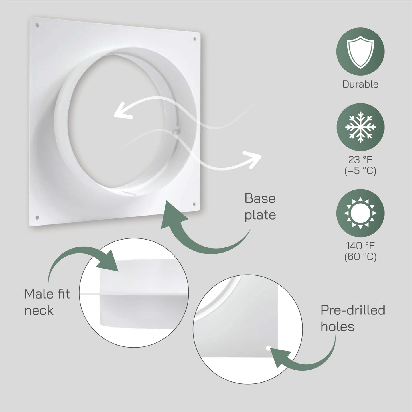 Vent Systems 6" Inch / 150 mm Round Air Vent Duct Connector Flange - White Plastic Air Supply, Exhaust Ducting Pipe Connector Plate for Dryer Vent - Cooling/Heating HVAC Ventilation System Collar