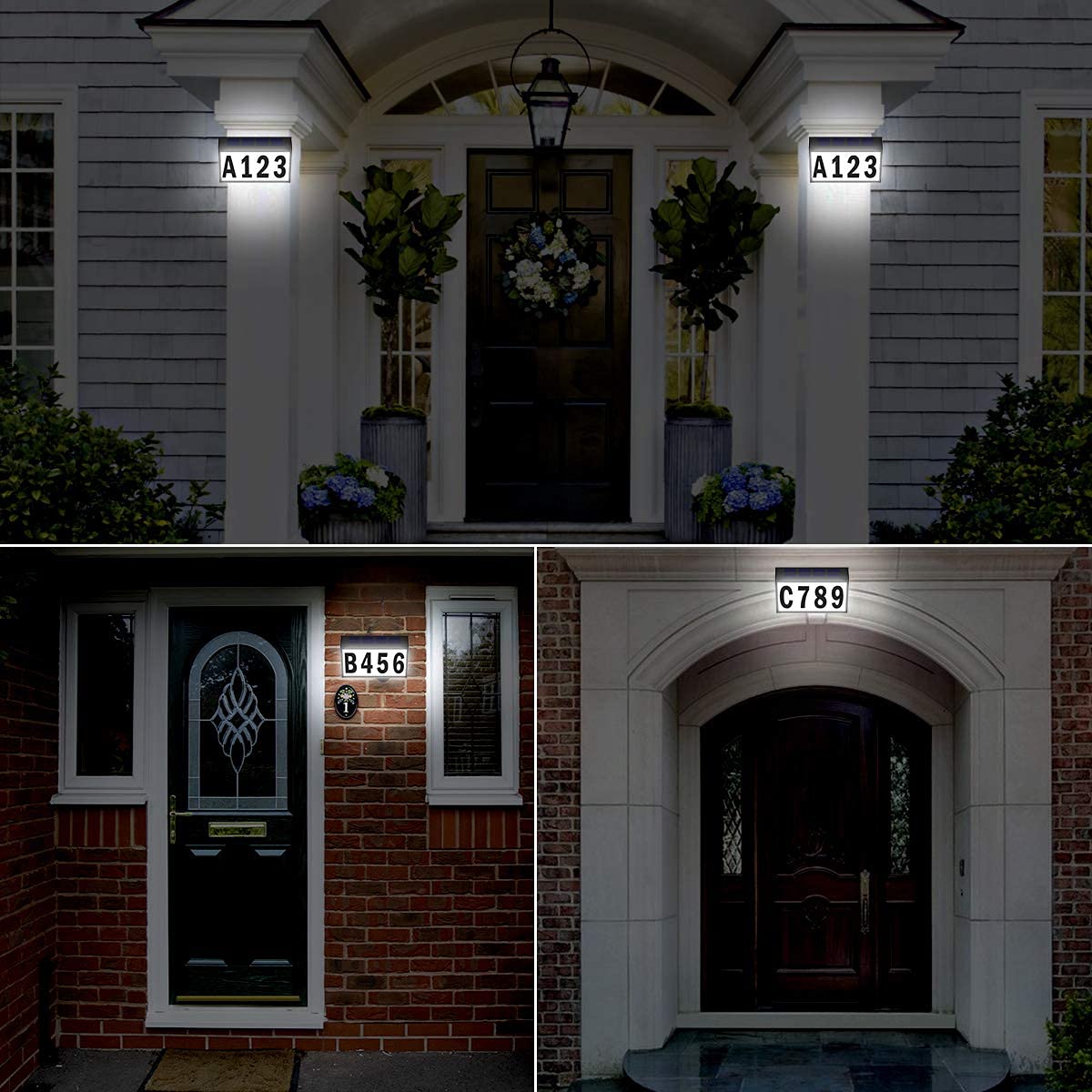 T-SUNUS Solar Address Sign, Dual-Color (3000K Warm & 6000K White) Illuminated House Numbers, Outdoor Waterproof LED Address Plaque with Auto On/Off, Easy Wall Mount for Mailbox Garage Yard