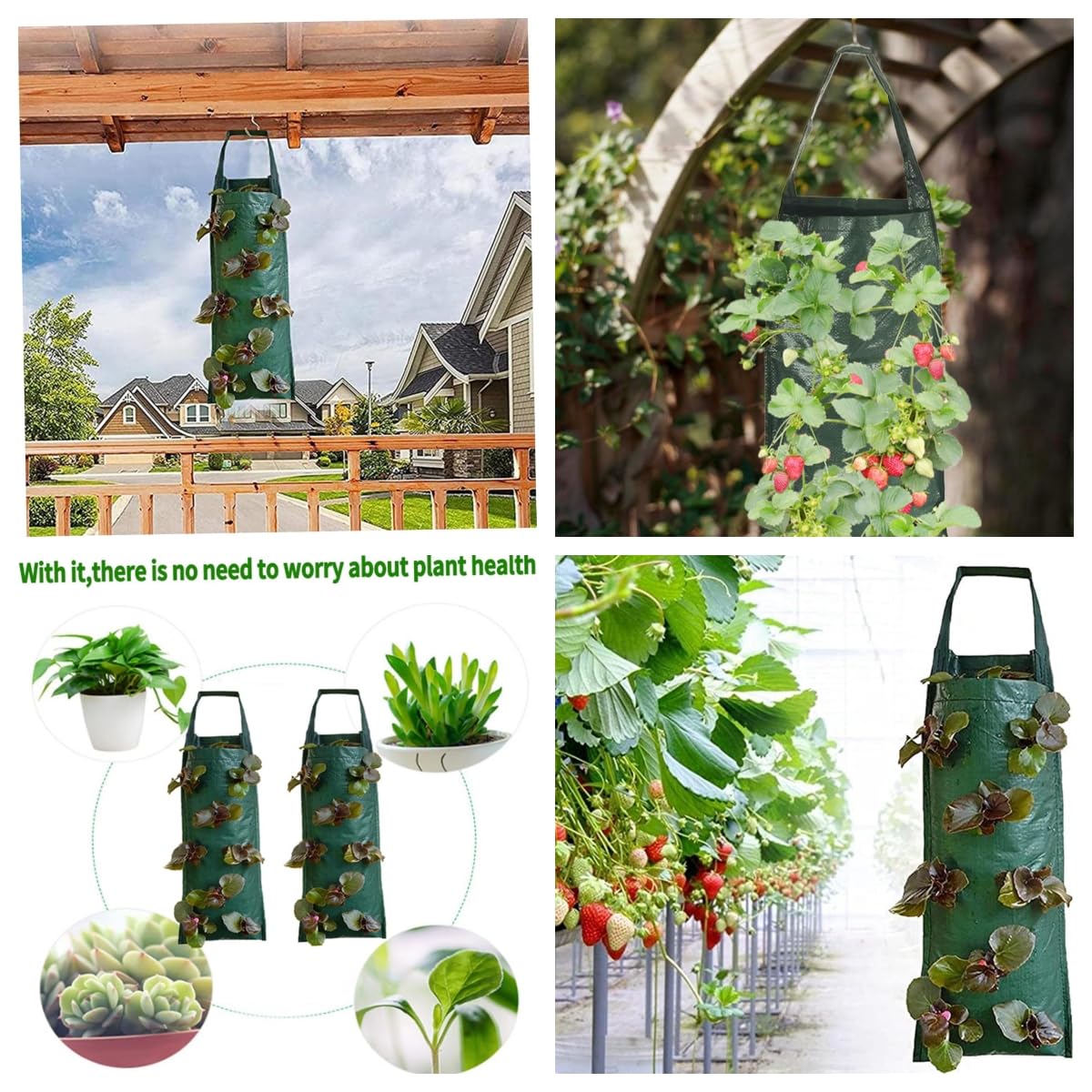 6PCS Hanging Strawberry Planter, 23.6" 8 Hole Upside Down Tomato Planter, Portable Hanging Grow Bags with Handle for Chili Herb Hot Peppers Vegetables (6 Pcs)