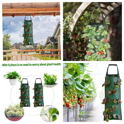 6PCS Hanging Strawberry Planter, 23.6" 8 Hole Upside Down Tomato Planter, Portable Hanging Grow Bags with Handle for Chili Herb Hot Peppers Vegetables (6 Pcs)