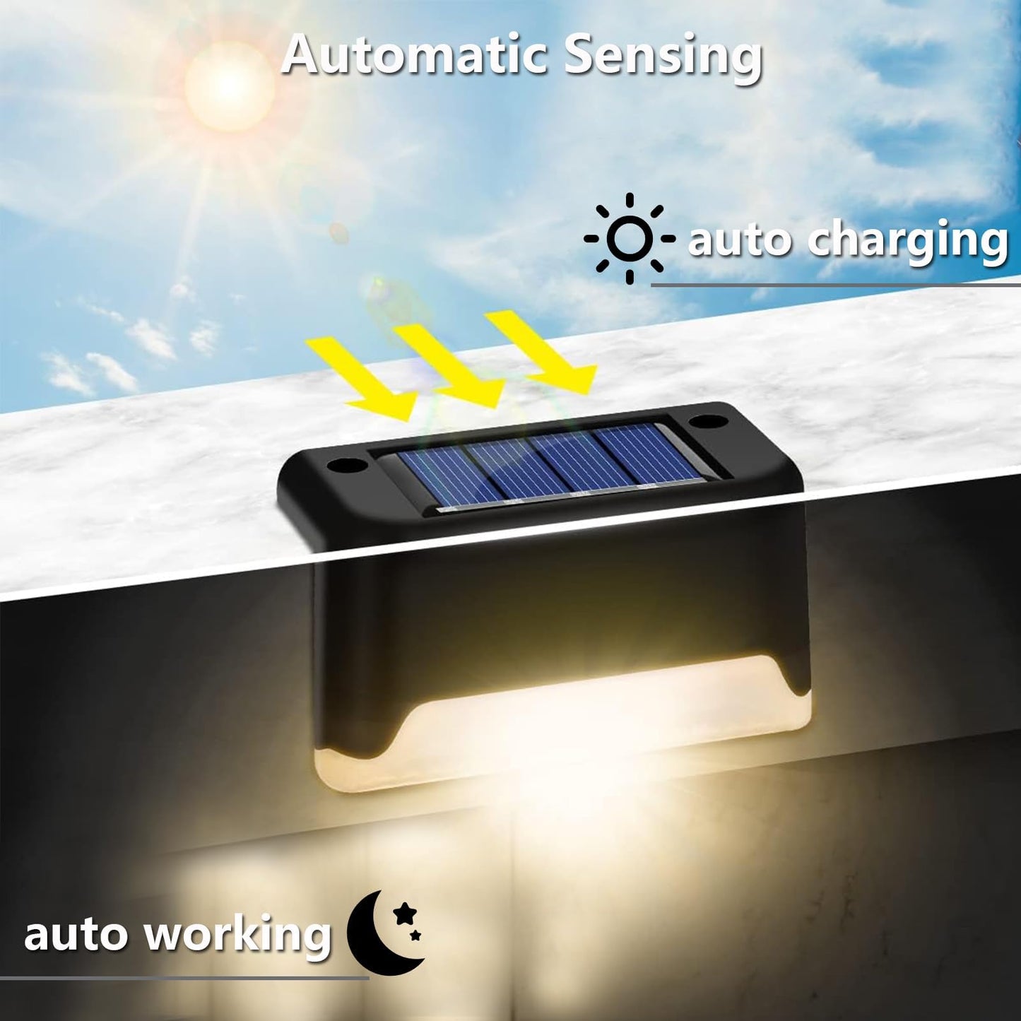 Solar Deck Lights Outdoor Waterproof, Solar Step Lights Wall Led Warm Light, Solar Fence Lights for Stairs Garden Fences Railing Yards Backyard Balconies 16Pack