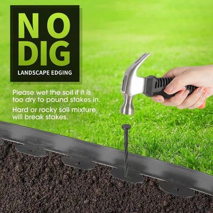 Pruite 33FT Flexible Landscape Edging Kit (2IN Tall) - Black Plastic Garden Borders with 40 Spikes, Lawn Edging for Yard Flowerbeds, Grass & Landscaping