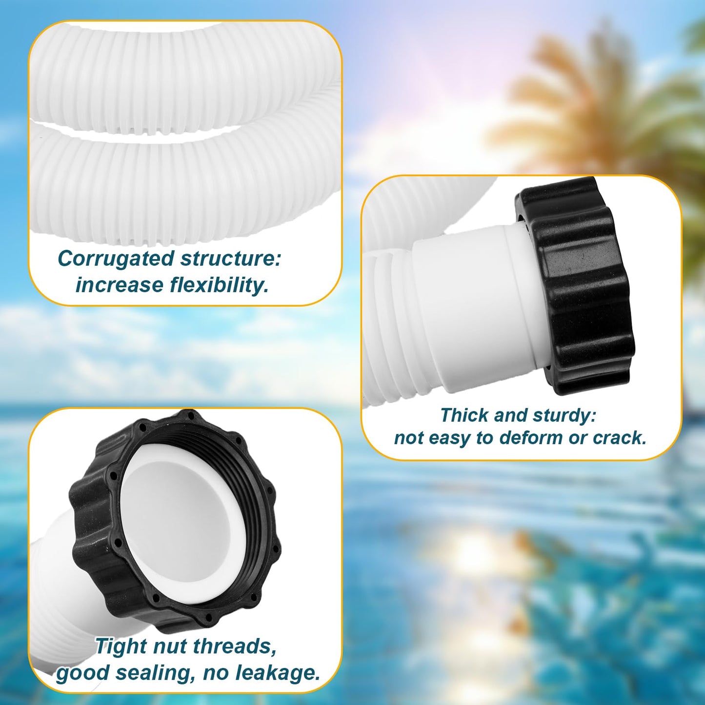 2Pcs Pool Hoses for Above Ground Pools 1 1/2 Inch Diameter 59" Long Pool Pump Hose Replacement Filter Pump Hose Accessories