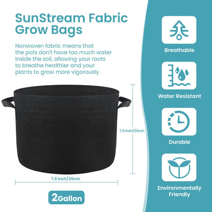 SunStream 10-Pack 2 Gallon Heavy Duty Thickened Nonwoven Fabric Pots Grow Bags with Handles