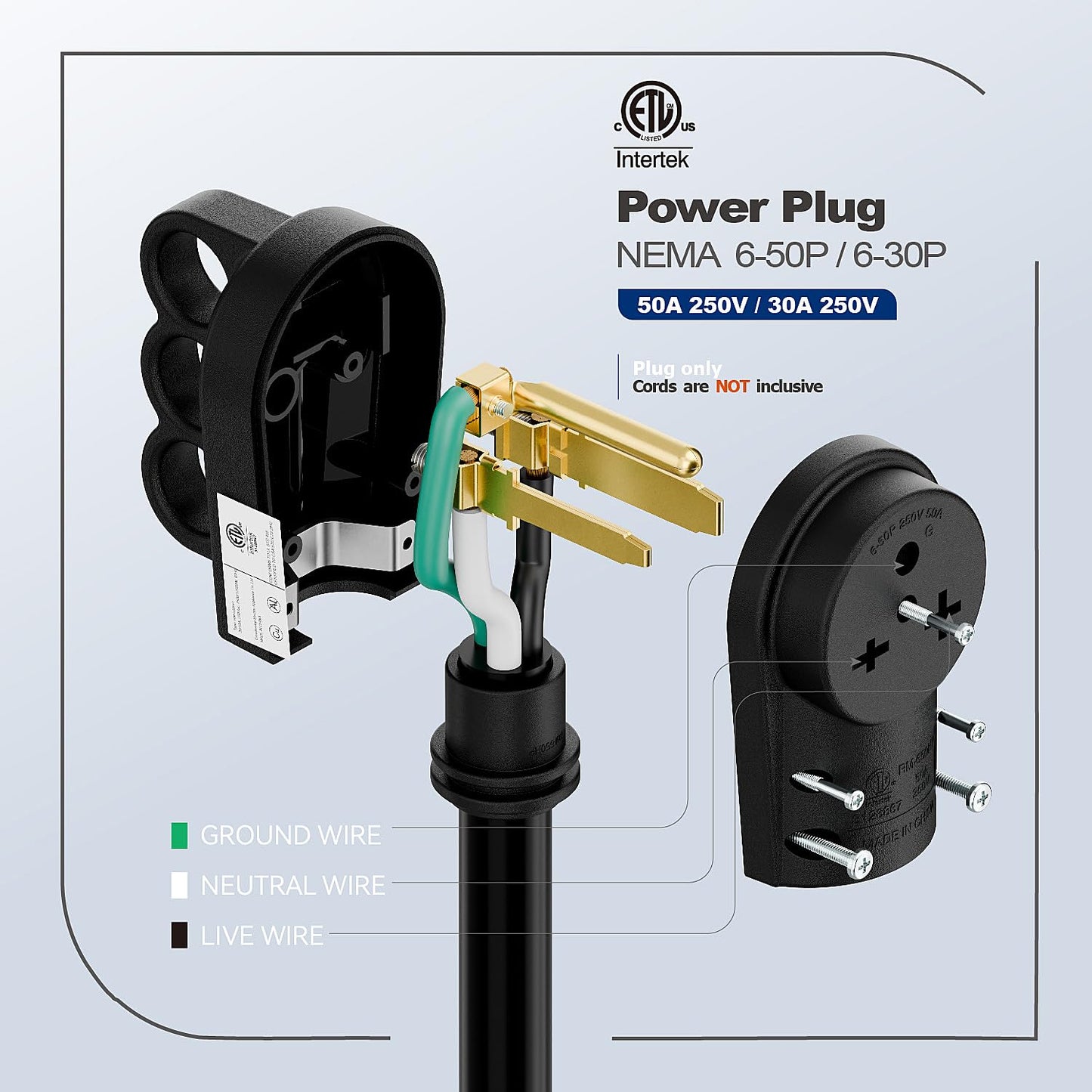 2-in-1 Nema 6-50P/6-30P Welder Plug, 30A/50A 250V Welder 3-Prong Male Plug, ETL Listed 30A Welder Plug